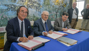 France, Hérault (34), Balaruc les Bains, Jardin Antique Méditerranéen, signature convention de partenariat entre la ville de Gigean, l’association de l’Abbaye Saint-Felix de Montceau et Sète agglopôle méditerranée